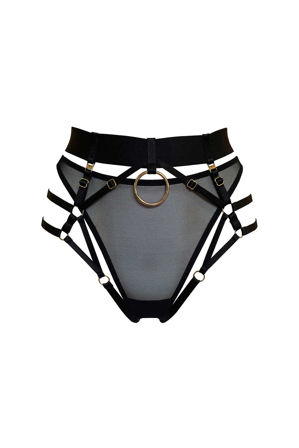 Atelier bordelle kora multi style harness brief without thong black front. Product gallery 1