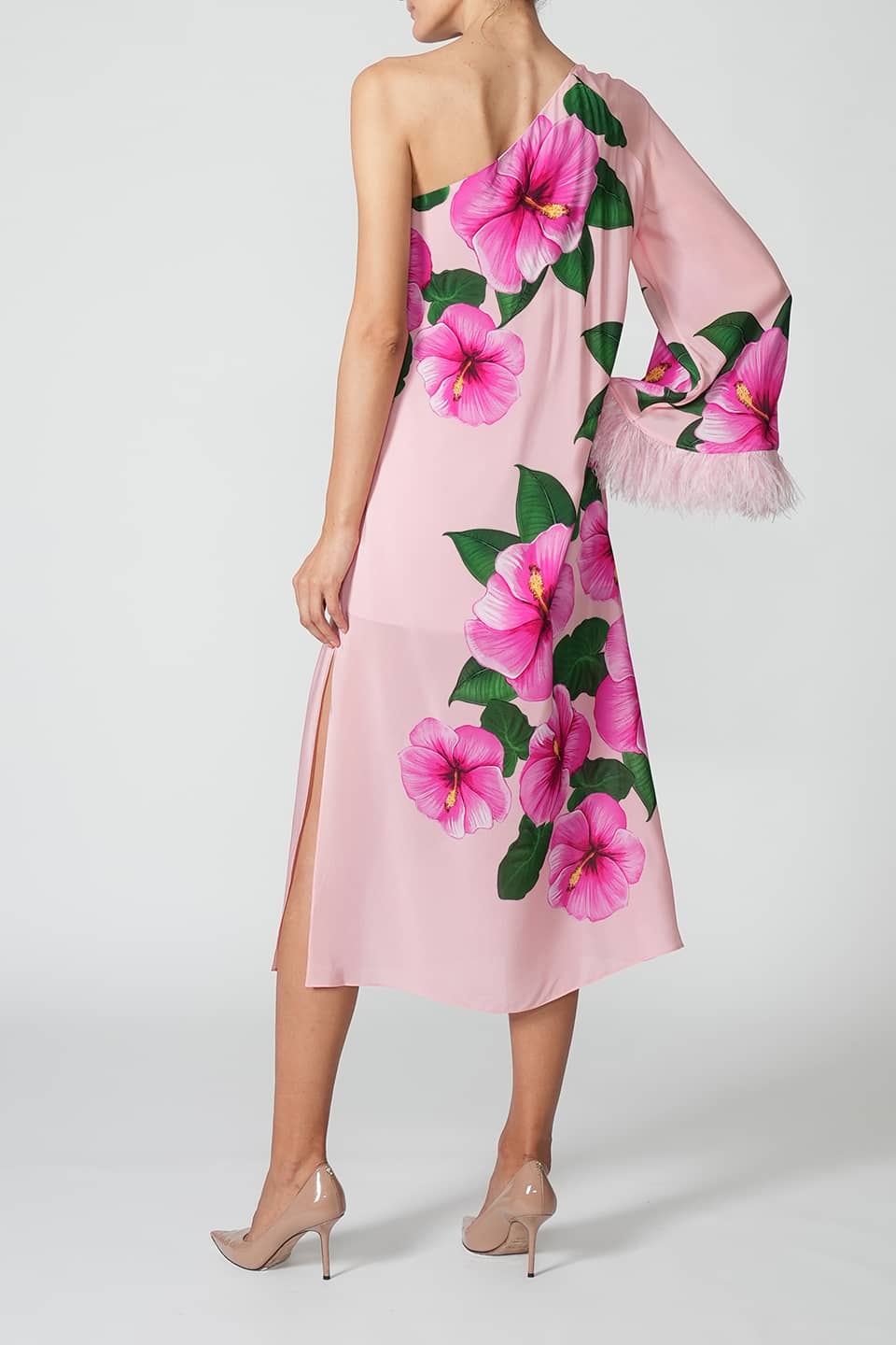 Thumbnail for Product gallery 4, Fashion designer midi dress pink, trendy dress with floral print