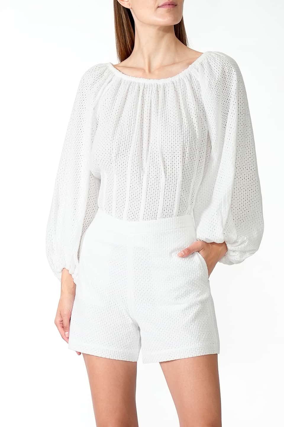 Thumbnail for Product gallery 3, High Waist Cotton Shorts White