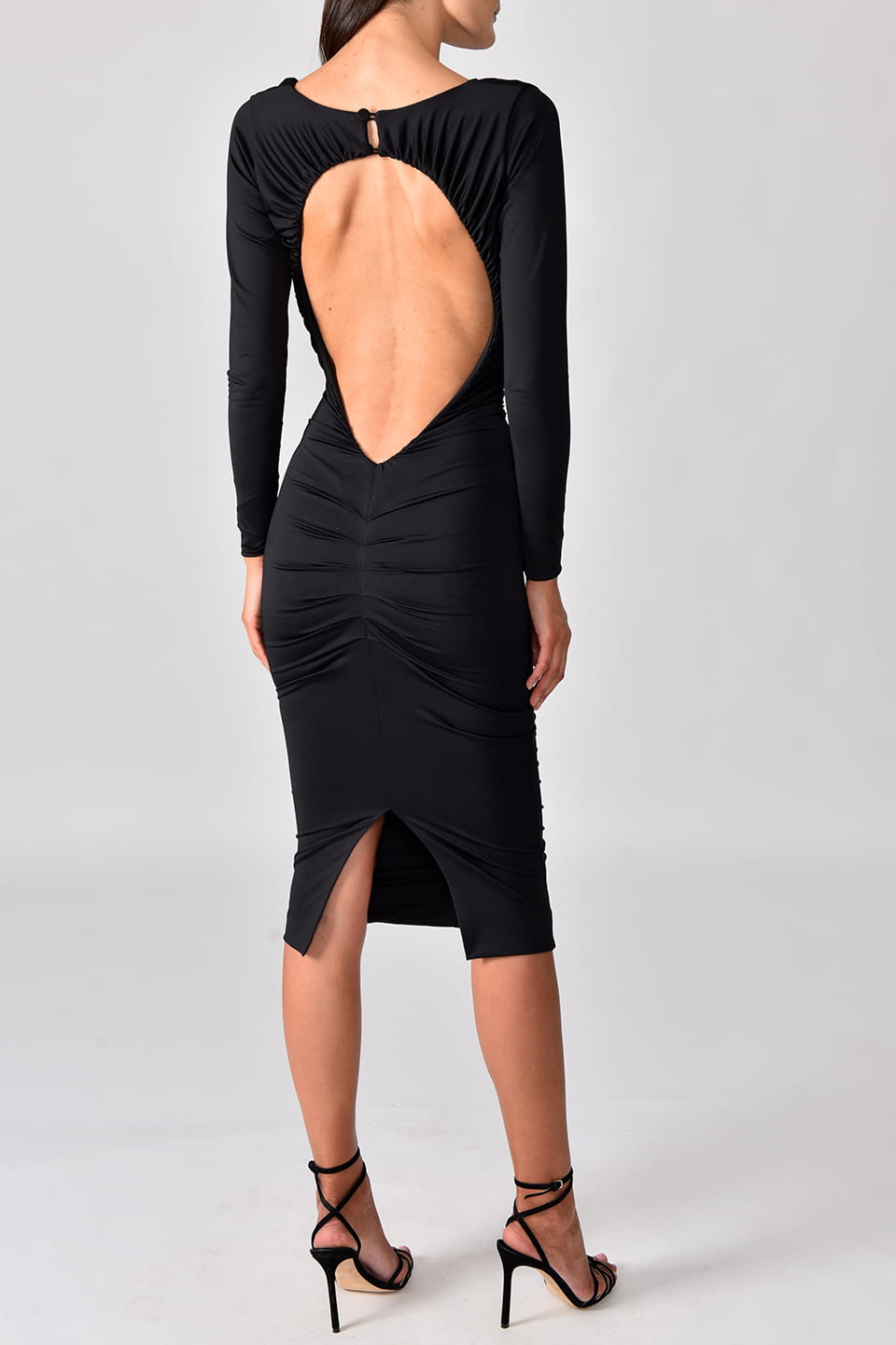 Thumbnail for Product gallery 2, Midi dress from fashion designer in black color, product backless detail