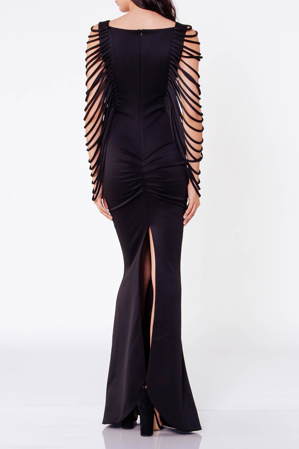 Thumbnail for Product gallery 2, Fashion designer maxi dress with fringe sleeves. Online product back view