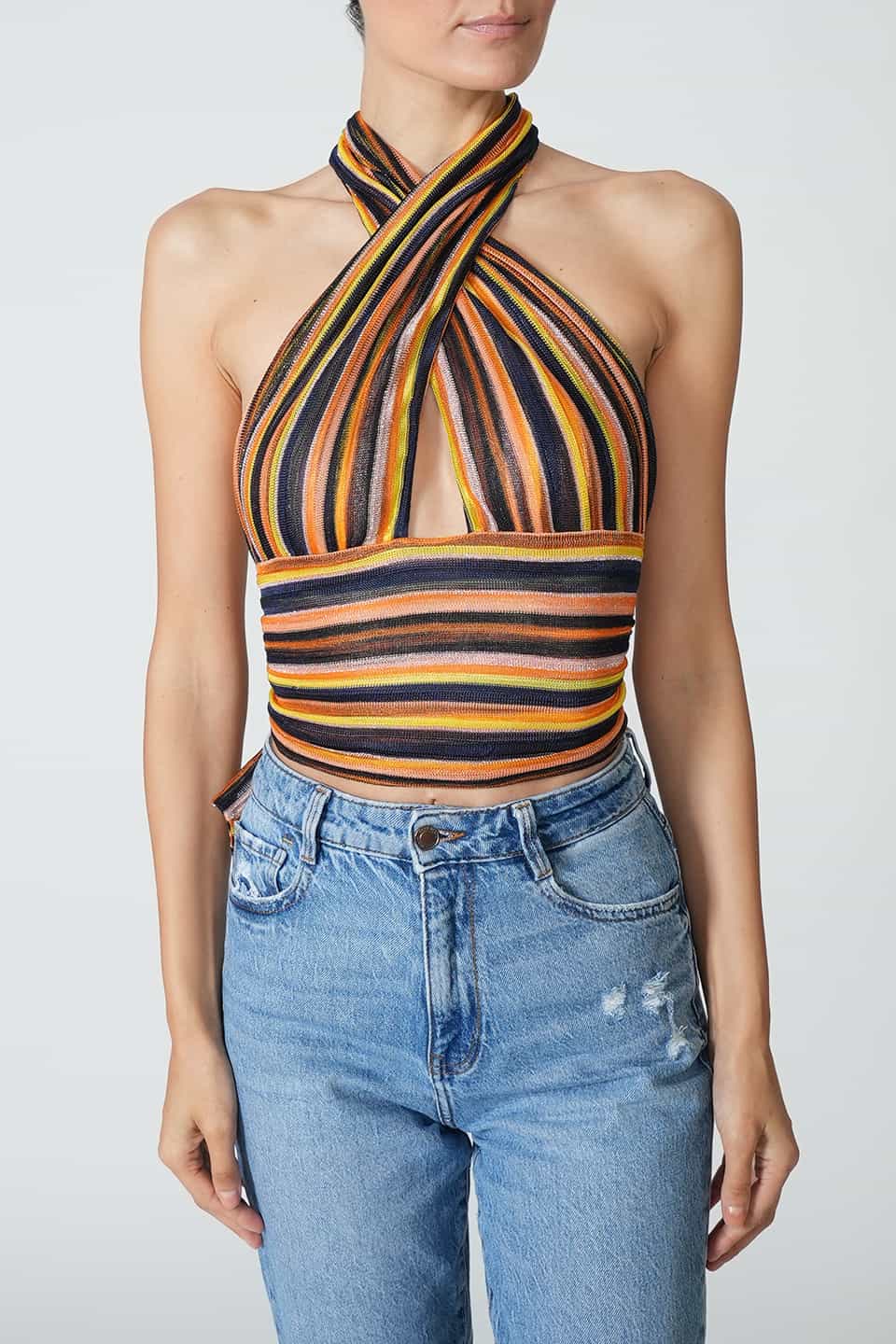 Thumbnail for Product gallery 2, Fashion designer halter top for online shopping in multicolor style with long straps