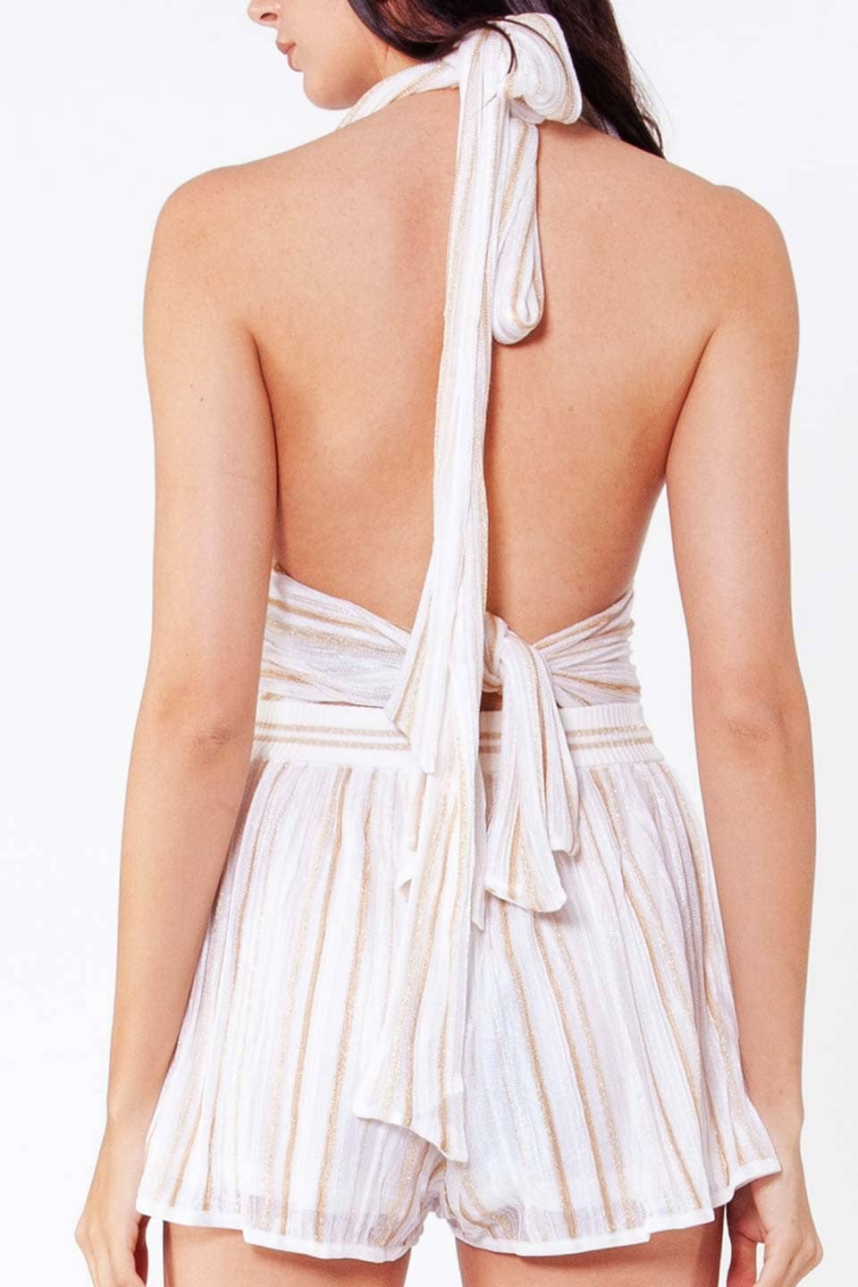 Thumbnail for Product gallery 3, Fashion designer Halter top in white and gold color, back details on fabric