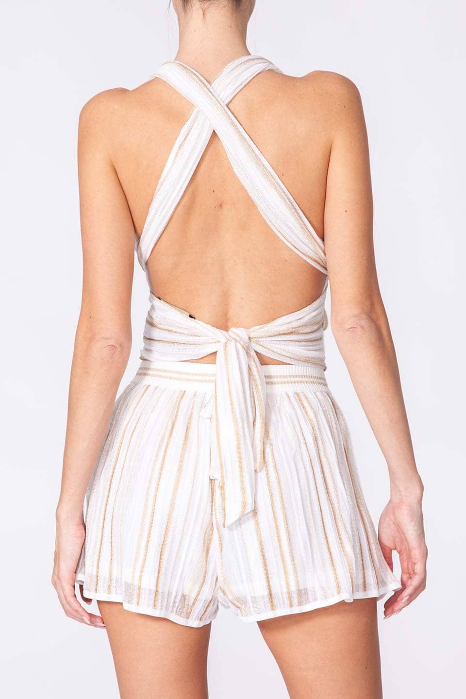 Thumbnail for Product gallery 2, Fashion designer Halter top in white and gold color, product view from behind