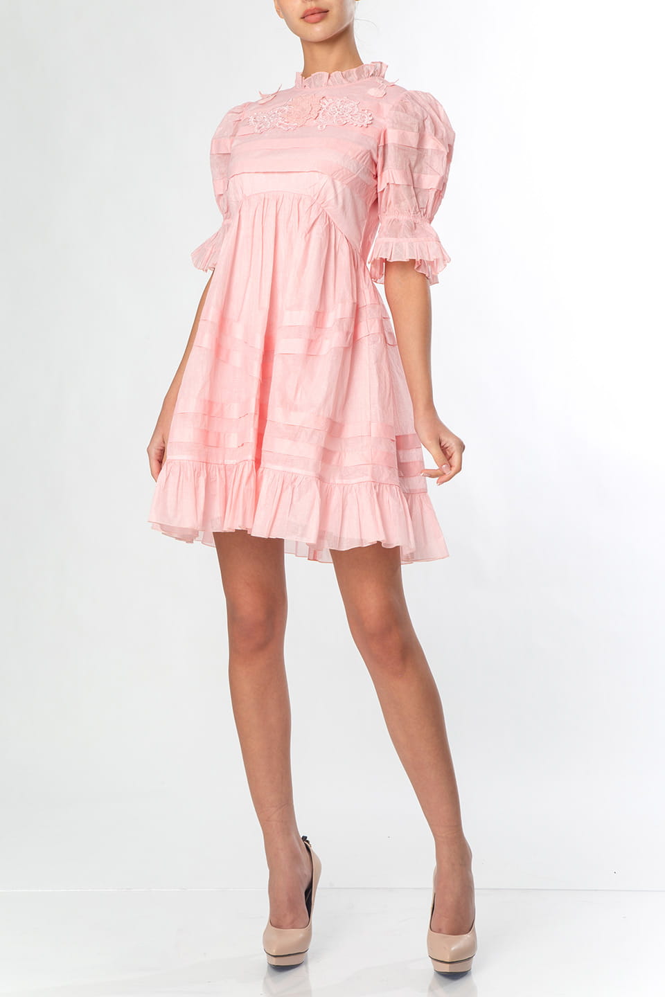 Manoush religieuse babydoll dress rose front. Product gallery 1