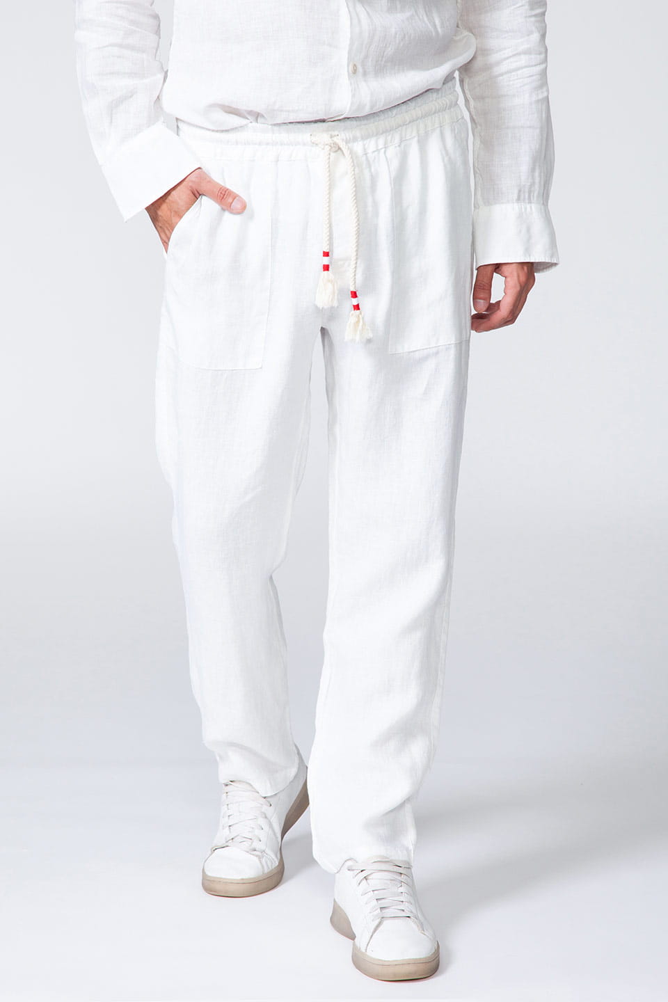 Man linen trousers in white color with pockets from Italian brand MC2 Saint Barth, for online shopping