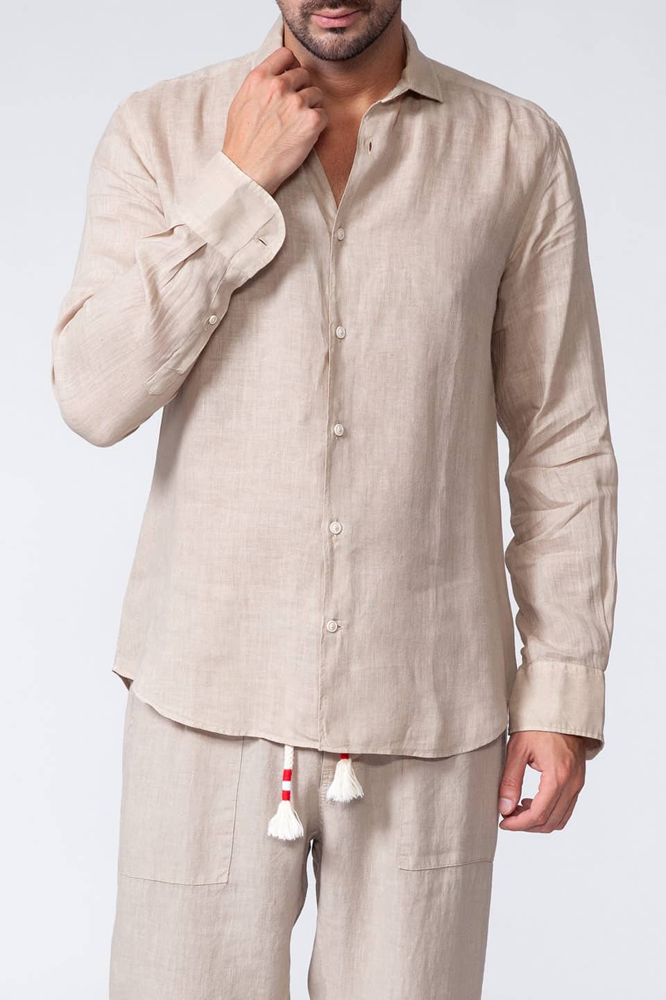 Thumbnail for Product gallery 3, MC2 Saint Barth beige linen shirt men with long sleeves, product front view