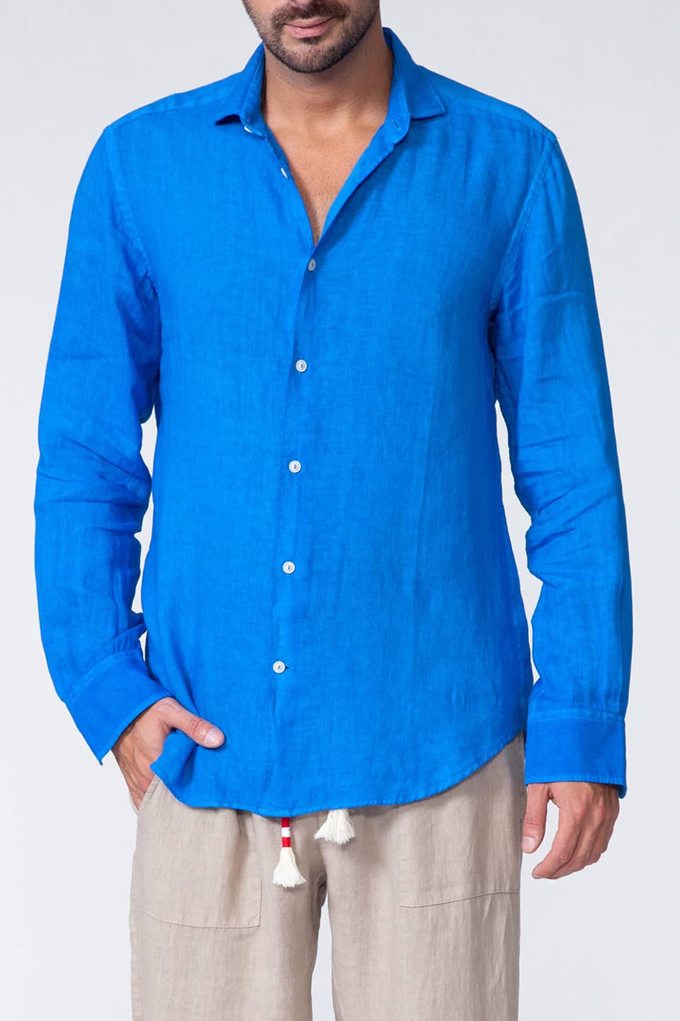 MC saint barth male pamplona shirt bluette main. Product gallery 1