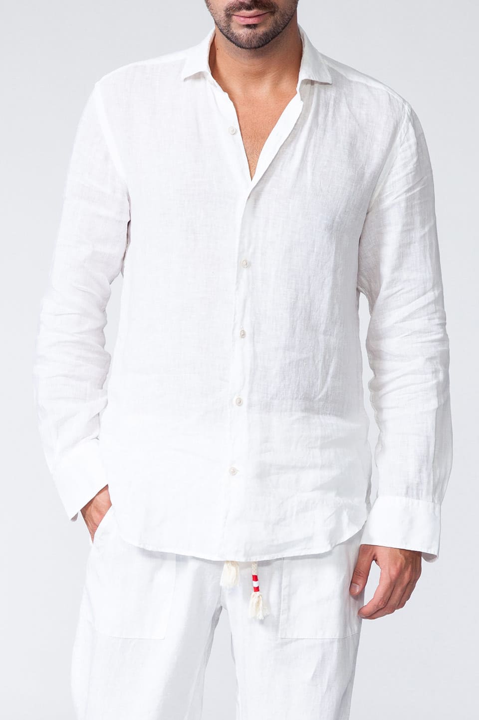 Thumbnail for Product gallery 1, MC2 Saint Barth men linen light shirt with long sleeves in white color, front view