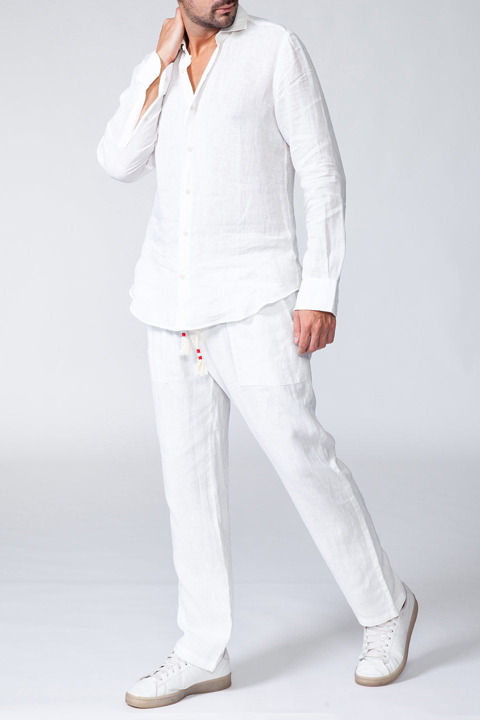 MC2 Saint Barth men linen light shirt with long sleeves in white color, full body