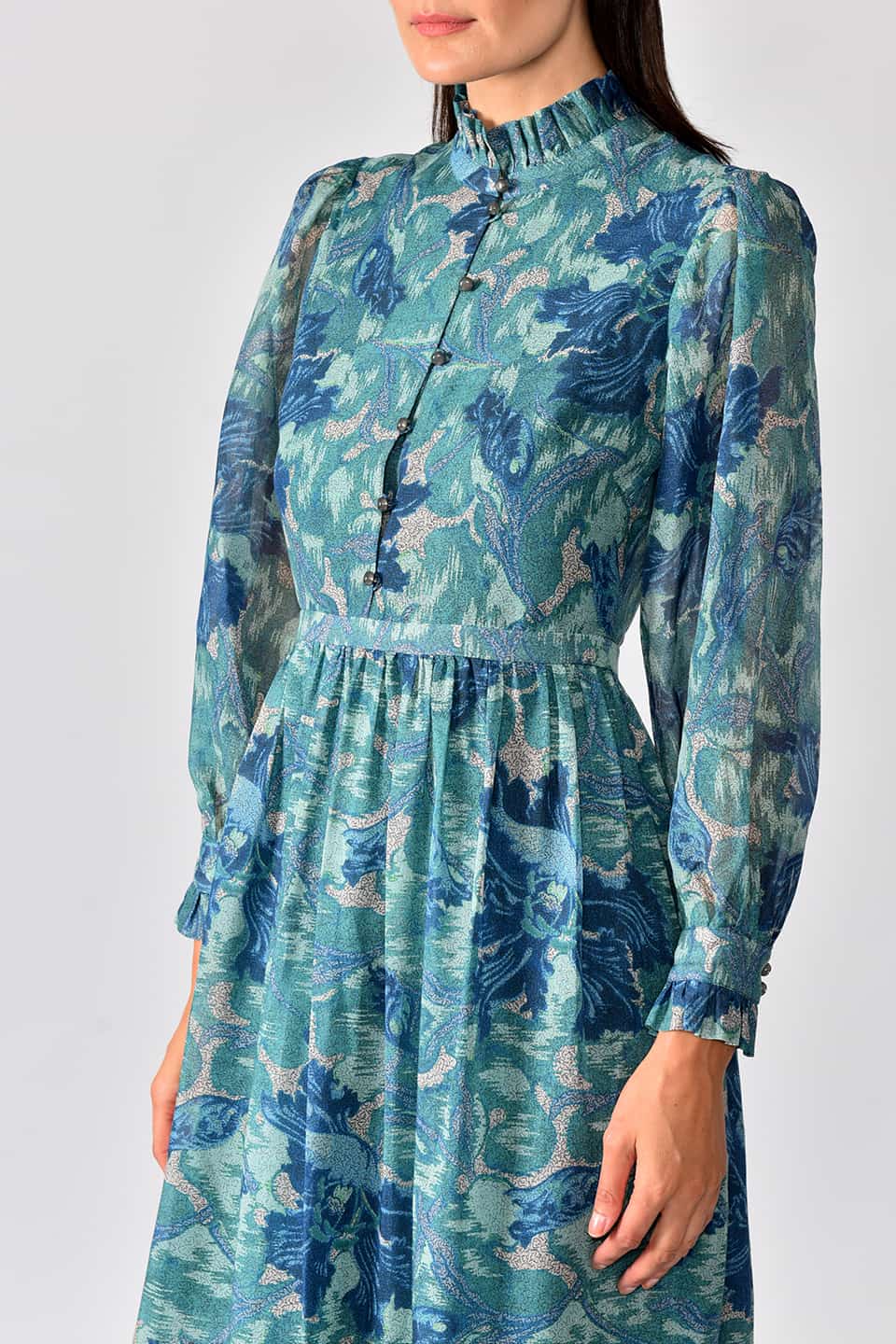 Floral dress blue from fashion designer to shop online in UAE. Luxury brand dress, same day delivery